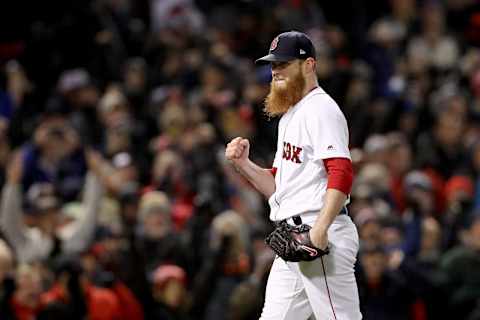 BOSTON, MA – OCTOBER 24: Craig Kimbrel #46 of the Boston Red Sox celebrates his teams 4-2 win over the Los Angeles Dodgers in Game Two of the 2018 World Series at Fenway Park on October 24, 2018 in Boston, Massachusetts. (Photo by Maddie Meyer/Getty Images)