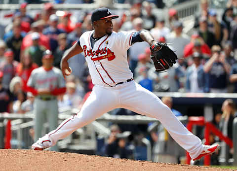 ATLANTA, GA – APRIL 04: Arodys Vizcaino #38 of the Atlanta Braves pitches in the ninth inning against the Washington Nationals at SunTrust Park on April 4, 2018 in Atlanta, Georgia. (Photo by Kevin C. Cox/Getty Images)