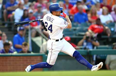 ARLINGTON, TX – JUNE 04: Hunter Pence #24 of the Texas Rangers hits in the third inning against the Baltimore Orioles at Globe Life Park in Arlington on June 4, 2019 in Arlington, Texas. (Photo by Rick Yeatts/Getty Images)