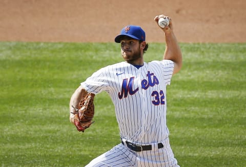 Jul 25, 2020; New York City, New York, USA; New York Mets starting pitcher Steven Matz (32) pitches during the first inning against the Atlanta Braves at Citi Field. Mandatory Credit: Andy Marlin-USA TODAY Sports