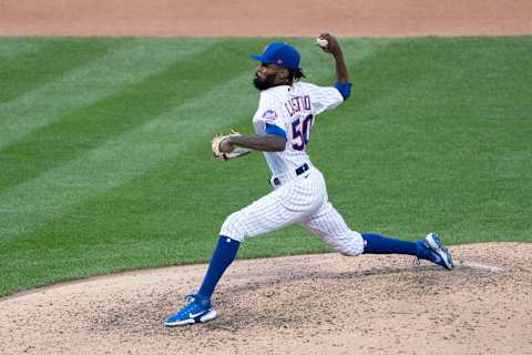 Sep 3, 2020; New York City, New York, USA; New York Mets pitcher Miguel Castro (50) delivers a pitch during the seventh inning against the New York Yankees at Citi Field. Mandatory Credit: Gregory Fisher-USA TODAY Sports