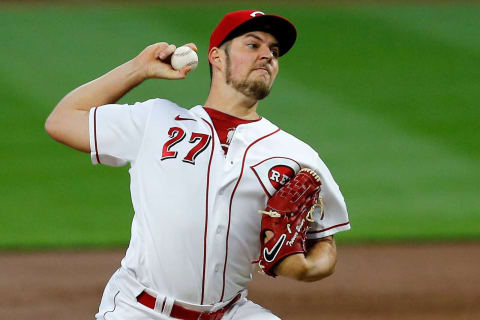 Cincinnati Reds starting pitcher Trevor Bauer (27) throws a pitch in the second inning of an MLB Interleague game between the Cincinnati Reds and the Chicago White Sox at Great American Ball Park in downtown Cincinnati on Saturday, Sept. 19, 2020.Chicago White Sox At Cincinnati Reds