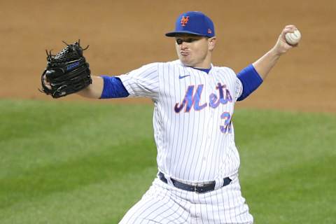 Sep 22, 2020; New York City, New York, USA; New York Mets relief pitcher Justin Wilson (38) pitches against the Tampa Bay Rays during the seventh inning at Citi Field. Mandatory Credit: Brad Penner-USA TODAY Sports