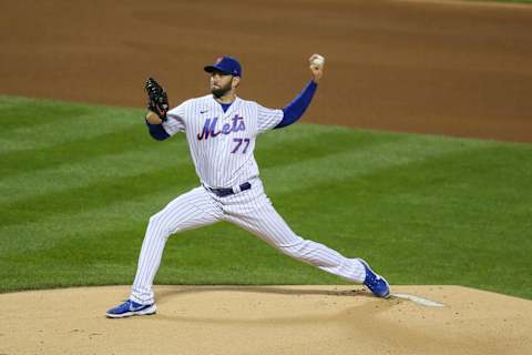 Sep 19, 2020; New York City, New York, USA; New York Mets pitcher David Peterson (77) at Citi Field. Mandatory Credit: Wendell Cruz-USA TODAY Sports