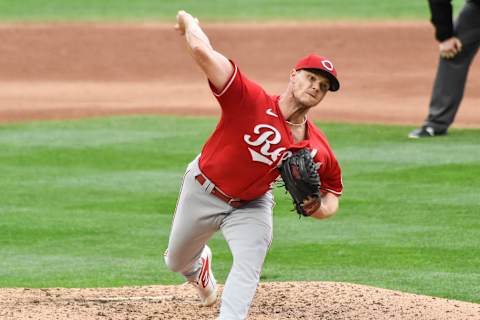 Sep 27, 2020; Minneapolis, Minnesota, USA; Cincinnati Reds starting pitcher Sonny Gray (54) throws a pitch against the Minnesota Twins during the fifth inning at Target Field. Mandatory Credit: Jeffrey Becker-USA TODAY Sports