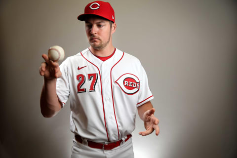 Cincinnati Reds starting pitcher Trevor Bauer (27) stands for a portrait, Wednesday, Feb. 19, 2020, at the baseball team’s spring training facility in Goodyear, Ariz.Cincinnati Reds Spring Training 2 19 2020