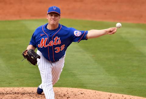 Mar 4, 2021; Port St. Lucie, Florida, USA; New York Mets relief pitcher Aaron Loup (32) pitches against the Washington Nationals at Clover Park. Mandatory Credit: Jim Rassol-USA TODAY Sports