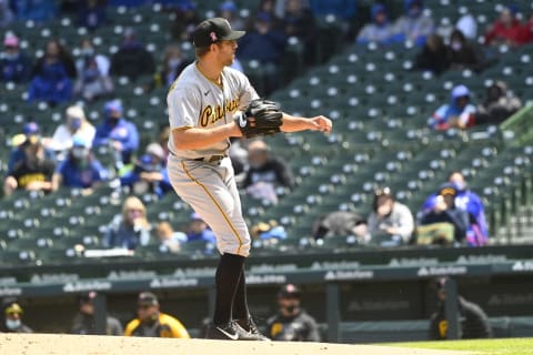 May 9, 2021; Chicago, Illinois, USA; Pittsburgh Pirates starting pitcher Tyler Anderson (31) delivers against the Chicago Cubs during the first inning at Wrigley Field. Mandatory Credit: Matt Marton-USA TODAY Sports