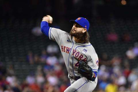 Jun 2, 2021; Phoenix, Arizona, USA; New York Mets relief pitcher Robert Gsellman (44) throws in the first inning against the Arizona Diamondbacks at Chase Field. Mandatory Credit: Matt Kartozian-USA TODAY Sports