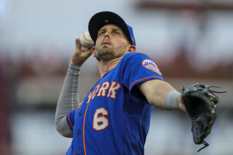 Jul 20, 2021; Cincinnati, Ohio, USA; New York Mets second baseman Jeff McNeil (6) throws a ball to the fans in the third inning against the Cincinnati Reds at Great American Ball Park. Mandatory Credit: Katie Stratman-USA TODAY Sports