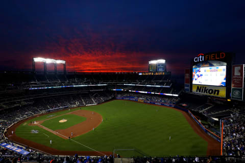 Apr 5, 2017; New York City, NY, USA; General view as the sun sets over Citi Field during the second inning between the New York Mets and the Atlanta Braves. Mandatory Credit: Brad Penner-USA TODAY Sports