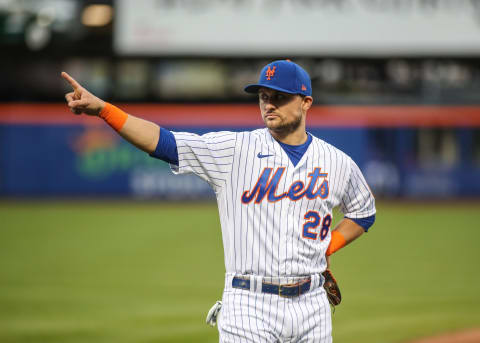 Apr 27, 2021; New York City, New York, USA; New York Mets third baseman J.D. Davis (28) at Citi Field. Mandatory Credit: Wendell Cruz-USA TODAY Sports