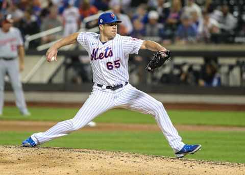 Aug 28, 2021; New York City, New York, USA; New York Mets pitcher Trevor May (65) at Citi Field. Mandatory Credit: Wendell Cruz-USA TODAY Sports