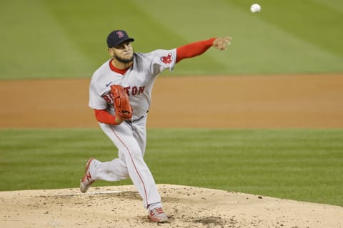 Oct 1, 2021; Washington, District of Columbia, USA; Boston Red Sox starting pitcher Eduardo Rodriguez (57) pitches against the Washington Nationals during the second inning at Nationals Park. Mandatory Credit: Geoff Burke-USA TODAY Sports