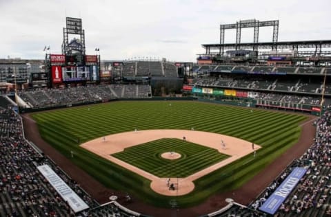 Apr 14, 2016; Denver, CO, USA; A general view of Coors Field in the ninth inning of the game between the Colorado Rockies and the San Francisco Giants. The Rockies defeated the Giants 11-6. Mandatory Credit: Isaiah J. Downing-USA TODAY Sports