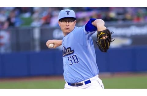 Jon Gray pitches for the Tulsa Drillers in 2014. Photo by Rich Crimi.