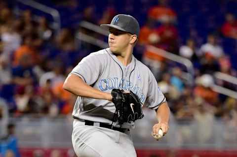 Tyler Anderson throws against the Miami Marlins