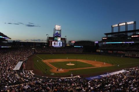 Jul 7, 2016; Denver, CO, USA; General wide view of Coors Field during the seventh inning of the game between the Philadelphia Phillies against the Colorado Rockies. The Rockies defeated the Phillies 11-2. Mandatory Credit: Ron Chenoy-USA TODAY Sports