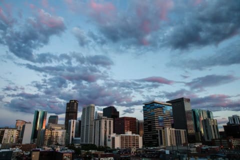 Jul 9, 2016; Denver, CO, USA; A general view of the downtown Denver skyline in the sixth inning of the game between the Colorado Rockies and the Philadelphia Phillies at Coors Field. Mandatory Credit: Isaiah J. Downing-USA TODAY Sports