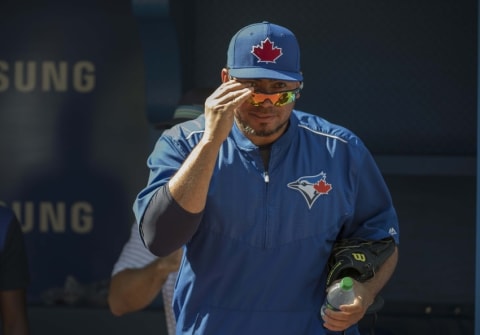 Aug 27, 2016; Toronto, Ontario, CAN; Toronto Blue Jays relief pitcher Joaquin Benoit (53) walks out of the dugout during batting practice before a game against the Minnesota Twins at Rogers Centre. Mandatory Credit: Nick Turchiaro-USA TODAY Sports