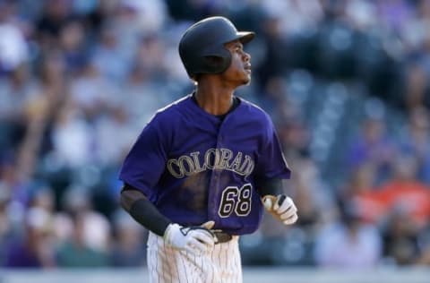 Sep 4, 2016; Denver, CO, USA; Colorado Rockies center fielder Raimel Tapia (68) in the ninth inning against the Arizona Diamondbacks at Coors Field. Mandatory Credit: Isaiah J. Downing-USA TODAY Sports