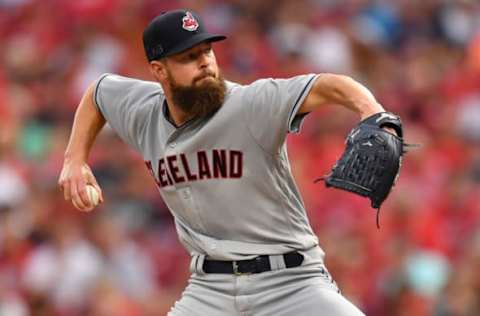 CINCINNATI, OH – AUGUST 14: Corey Kluber #28 of the Cleveland Indians pitches in the first inning against the Cincinnati Reds at Great American Ball Park on August 14, 2018 in Cincinnati, Ohio. (Photo by Jamie Sabau/Getty Images)