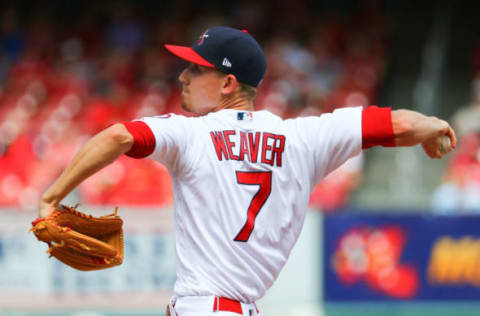 ST. LOUIS, MO – SEPTEMBER 2: Luke Weaver #7 of the St. Louis Cardinals pitches against the Cincinnati Reds in the first inning at Busch Stadium on September 2, 2018 in St. Louis, Missouri. (Photo by Dilip Vishwanat/Getty Images)