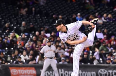 DENVER, CO – SEPTEMBER 5: Scott Oberg #45 of the Colorado Rockies throws a pitch in the eighth inning in a baseball game against the San Francisco Giants on September 5, 2018 at Coors Field in Denver, Colorado. (Photo by Julio Aguilar/Getty Images)