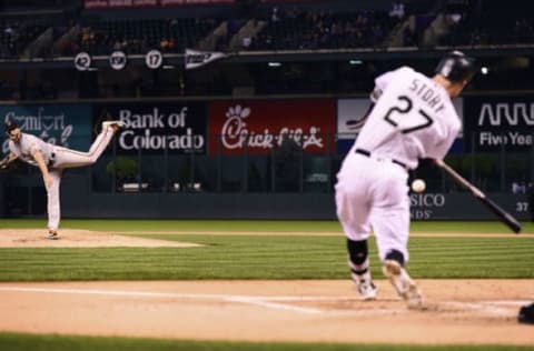 DENVER, CO – SEPTEMBER 5: Trevor Story #27 of the Colorado Rockies hits a home run off a pitch from Andrew Suarez #59 of the San Francisco Giants in the first inning on September 5, 2018 at Coors Field in Denver, Colorado. (Photo by Julio Aguilar/Getty Images)