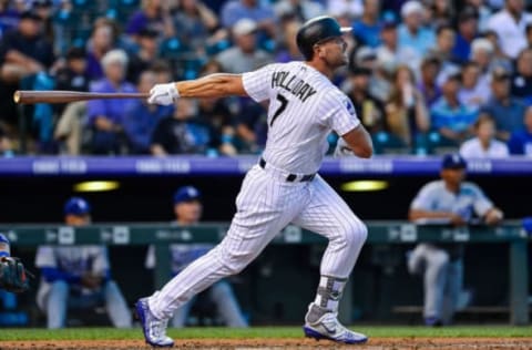 DENVER, CO – SEPTEMBER 7: Matt Holliday #7 of the Colorado Rockies against the Los Angeles Dodgers at Coors Field on September 7, 2018, in Denver, Colorado. (Photo by Dustin Bradford/Getty Images)