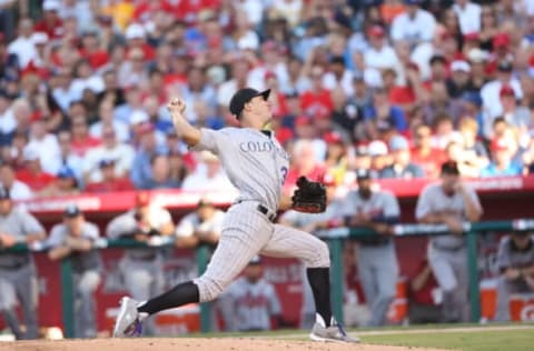 ANAHEIM, CA – JULY 13: National League All-Star Ubaldo Jimenez #38 of the Colorado Rockies pitches during the 81st MLB All-Star Game at Angel Stadium of Anaheim on July 13, 2010 in Anaheim, California. NL defeated AL 3-1. (Photo by Michael Zagaris/Getty Images)