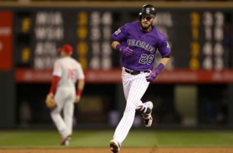 DENVER, CO – SEPTEMBER 26: David Dahl #28 of the Colorado Rockies circles the bases after hitting a 3 RBI home run in the fifth inning against the Philadelphia Phillies at Coors Field on September 26, 2018 in Denver, Colorado. (Photo by Matthew Stockman/Getty Images)