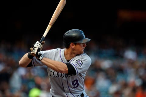 SAN FRANCISCO, CA – SEPTEMBER 15: DJ LeMahieu #9 of the Colorado Rockies at bat against the San Francisco Giants during the first inning at AT&T Park on September 15, 2018 in San Francisco, California. The San Francisco Giants defeated the Colorado Rockies 3-0. (Photo by Jason O. Watson/Getty Images)