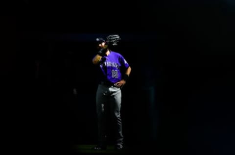 MIAMI, FL – MARCH 31: Charlie Blackmon #19 of the Colorado Rockies fights the sun in the ninth inning against the Miami Marlins at Marlins Park on March 31, 2019 in Miami, Florida. (Photo by Mark Brown/Getty Images)