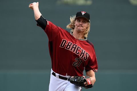 SCOTTSDALE, ARIZONA – MARCH 07: Zack Greinke #21 of the Arizona Diamondbacks throws a warm up pitch during the spring training game against the Cleveland Indians at Salt River Fields at Talking Stick on March 07, 2019 in Scottsdale, Arizona. (Photo by Jennifer Stewart/Getty Images)