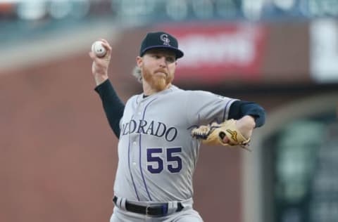 SAN FRANCISCO, CA – APRIL 11: Jon Gray #55 of the Colorado Rockies pitches in the in the bottom of the first inning against the San Francisco Giants at Oracle Park on April 11, 2019 in San Francisco, California. (Photo by Lachlan Cunningham/Getty Images)