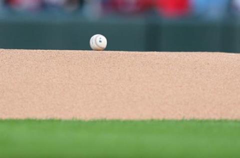 MINNEAPOLIS, MINNESOTA – APRIL 26: A baseball sits on the mound before the game pitting the Minnesota Twins against the Baltimore Orioles at Target Field on April 26, 2019 in Minneapolis, Minnesota. (Photo by Adam Bettcher/Getty Images)