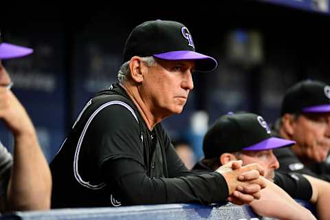 ST PETERSBURG, FLORIDA – APRIL 01: Bud Black #10 of the Colorado Rockies watches gameplay during the fourth inning against the Tampa Bay Rays at Tropicana Field on April 01, 2019 in St Petersburg, Florida. (Photo by Julio Aguilar/Getty Images)