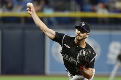 ST PETERSBURG, FLORIDA – APRIL 01: Chad Bettis #35 of the Colorado Rockies throws a pitch in the second inning against the Tampa Bay Rays at Tropicana Field on April 01, 2019 in St Petersburg, Florida. (Photo by Julio Aguilar/Getty Images)