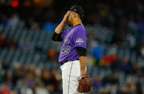 DENVER, CO – MAY 7: Starting pitcher Antonio Senzatela #49 of the Colorado Rockies reacts after giving up a two run home run during the fourth inning against the San Francisco Giants at Coors Field on May 7, 2019 in Denver, Colorado. (Photo by Justin Edmonds/Getty Images)