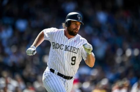 DENVER, CO – MAY 12: Daniel Murphy #9 of the Colorado Rockies runs out a seventh inning three-run double against the San Diego Padres at Coors Field on May 12, 2019 in Denver, Colorado. (Photo by Dustin Bradford/Getty Images)