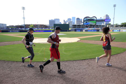 NASHVILLE, TENNESSEE – APRIL 27: Runners run in First Tennessee Parkon the baseball field in the marathon during the St. Jude Rock ‘n’ Roll Nashville Marathon, 1/2 Marathon & 5K on April 27, 2019 in Nashville, Tennessee. (Photo by Andy Lyons/Getty Images)