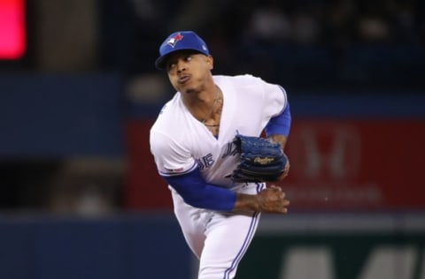 TORONTO, ON – MAY 26: Marcus Stroman #6 of the Toronto Blue Jays delivers a pitch in the first inning during MLB game action against the San Diego Padres at Rogers Centre on May 26, 2019 in Toronto, Canada. (Photo by Tom Szczerbowski/Getty Images)