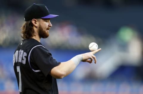 NEW YORK, NY – JUNE 8: Brendan Rodgers #7 of the Colorado Rockies balances a ball on his fingers prior to taking on the New York Mets at Citi Field on June 8, 2019 in the Flushing neighborhood of the Queens borough of New York City. (Photo by Adam Hunger/Getty Images)