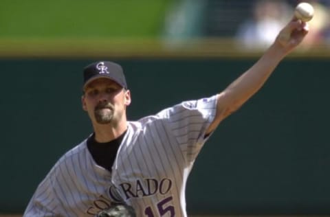 Colorado Rockies’ Denny Neagle pitches in the third inning against the St. Louis Cardinals 09 April 2001 in St. Louis. Neagle pitched six innings giving up four hits, including a two run home run to rookie Albert Pujols. AFP PHOTO/Scott ROVAK (Photo by SCOTT ROVAK / AFP) (Photo credit should read SCOTT ROVAK/AFP via Getty Images)