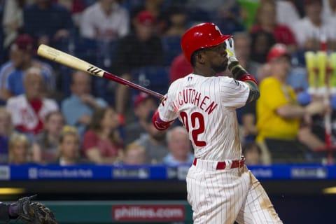 PHILADELPHIA, PA – MAY 17: Andrew McCutchen #22 of the Philadelphia Phillies hits a two run home run in the bottom of the third inning against the Colorado Rockies at Citizens Bank Park on May 17, 2019 in Philadelphia, Pennsylvania. The Phillies defeated the Rockies 5-4. (Photo by Mitchell Leff/Getty Images)