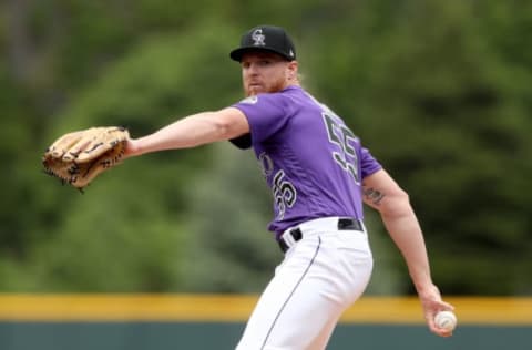 DENVER, COLORADO – MAY 27: Starting pitcher Jon Gray #55 of the Colorado Rockies throws in the first inning against the Arizona Diamondbacks at Coors Field on May 27, 2019 in Denver, Colorado. (Photo by Matthew Stockman/Getty Images)