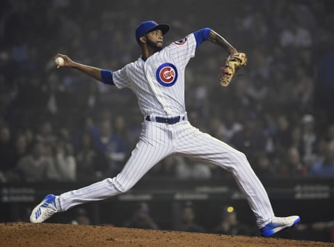 CHICAGO, ILLINOIS – JUNE 05: Carl Edwards Jr. #6 of the Chicago Cubs pitches against the Colorado Rockies at Wrigley Field on June 05, 2019 in Chicago, Illinois. (Photo by Quinn Harris/Getty Images)