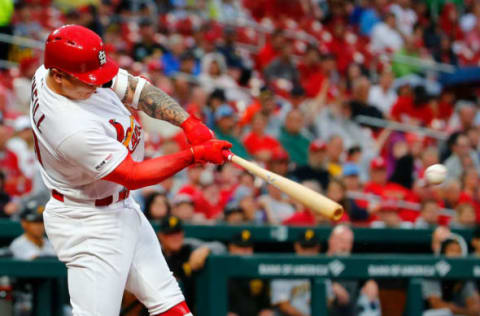 ST LOUIS, MO – JULY 15: Tyler O’Neill #41 of the St. Louis Cardinals drives in a run due to a fielding error by the Pittsburgh Pirates in the first inning at Busch Stadium on July 15, 2019 in St Louis, Missouri. (Photo by Dilip Vishwanat/Getty Images)