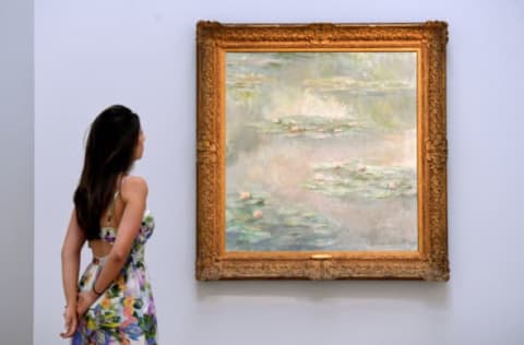 LONDON, ENGLAND – JUNE 14: Claude Monet’s ‘Nymphéas’ (1908) Est: £25,000,000-35,000,000, which is to be sold as part of the Impressionist & Modern Art Evening Sale which takes place on the June 19, at Sotheby’s on June 14, 2019 in London, England. (Photo by Chris J Ratcliffe/Getty Images for Sotheby’s )